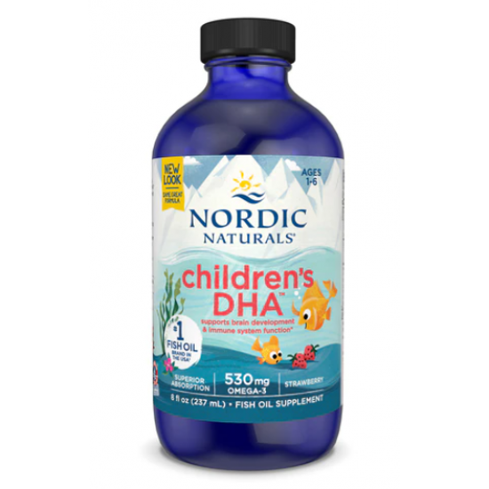 【因天气原因液体侧漏无法理赔】NORDIC NATURALS 挪威小鱼 儿童液体DHA 草莓味 237ml (1-6岁) 保质期： 2028.5